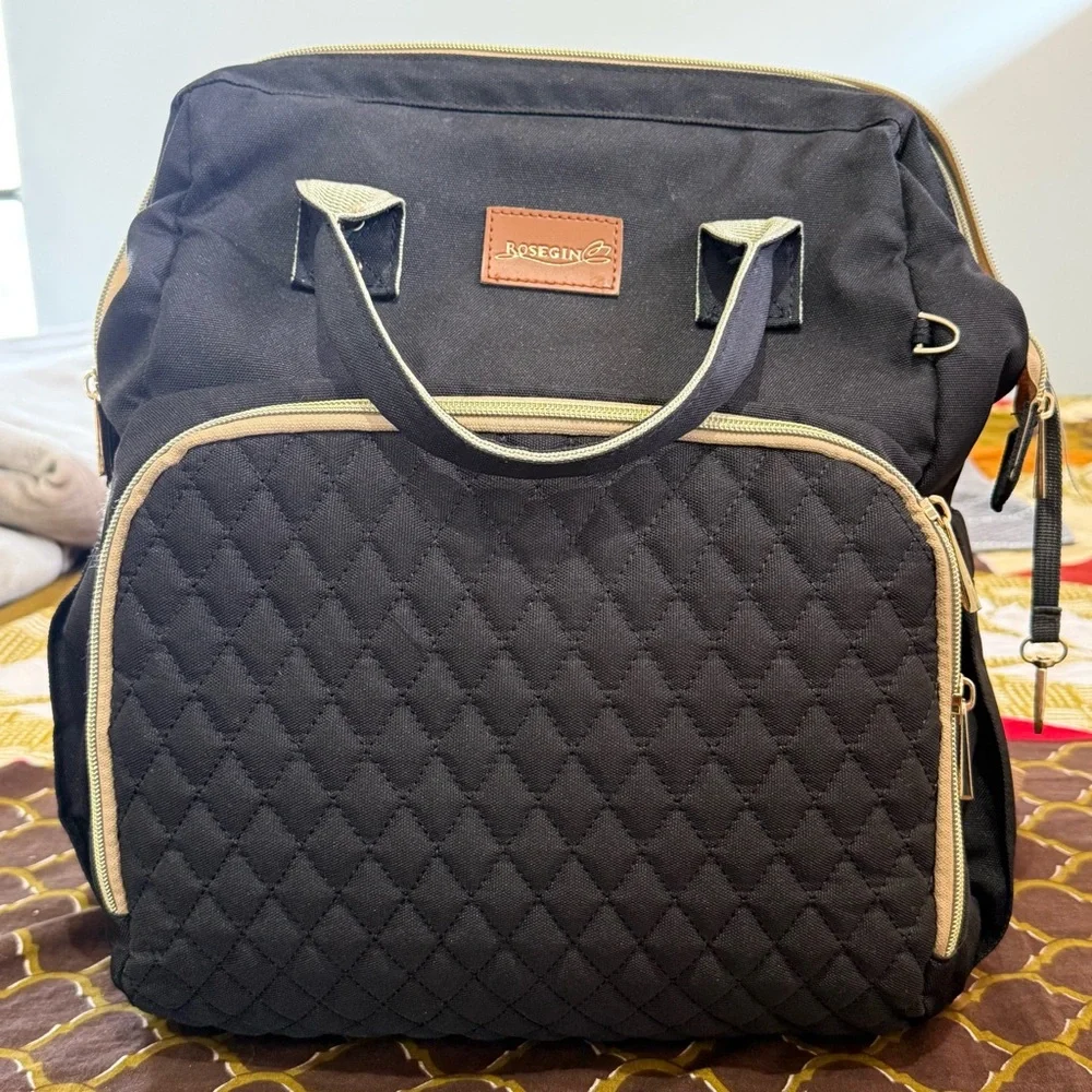 NEW ROSEGIN Black Quilted Backpack with Gold Zipper/Trim - Stylish & Functional